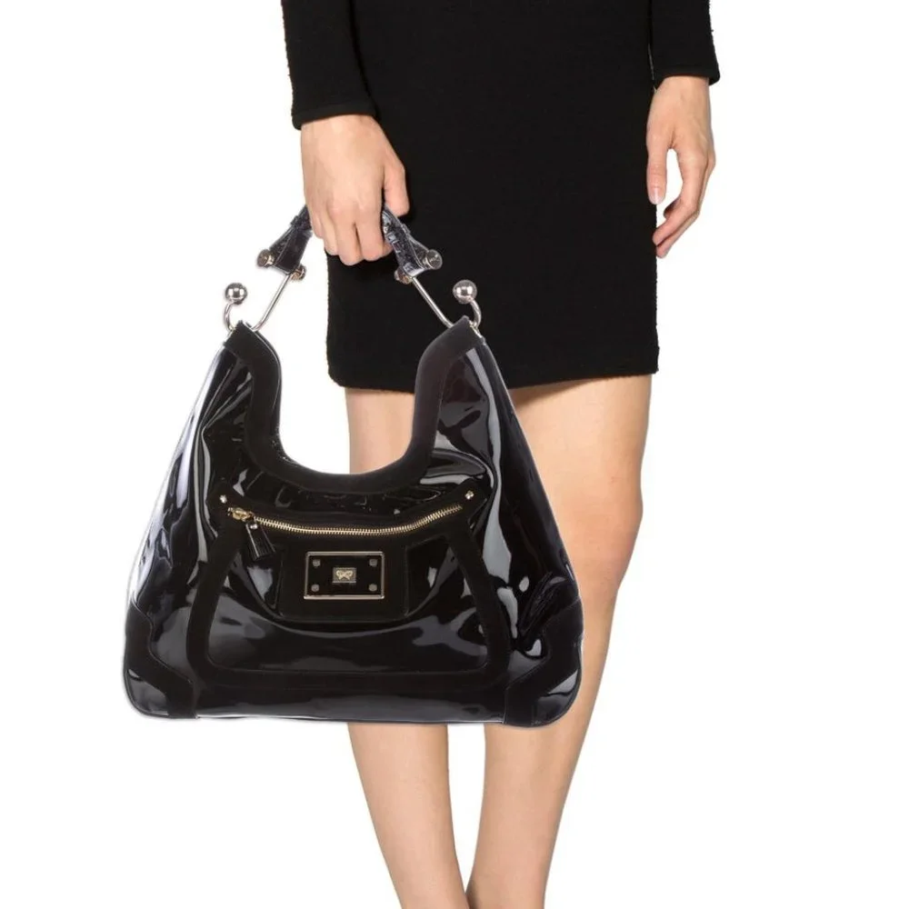 Anya Hindmarch Ivory Patent Leather Lautner Hobo